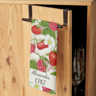 Red Berry & Pills Pharmacy Kitchen Tea Towel