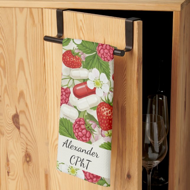 Red Berry & Pills Pharmacy Kitchen  Tea Towel (Thirds Fold)