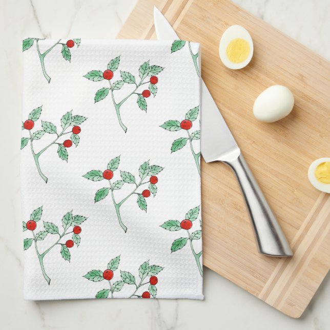 red berry plant tea towel (Quarter Fold)