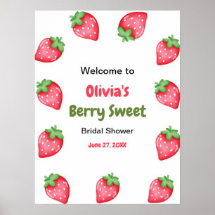 Red Berry Sweet Strawberry Bridal Shower Welcome Poster