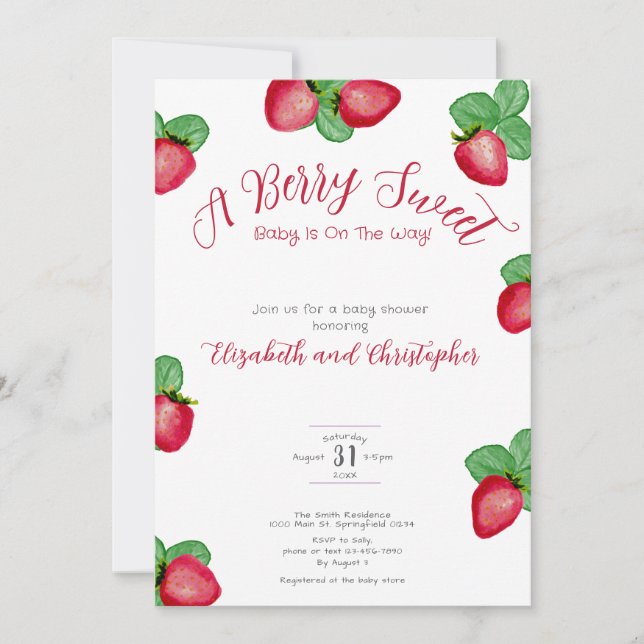 Red Berry Sweet Strawberry Girl Baby Shower Invitation (Front)