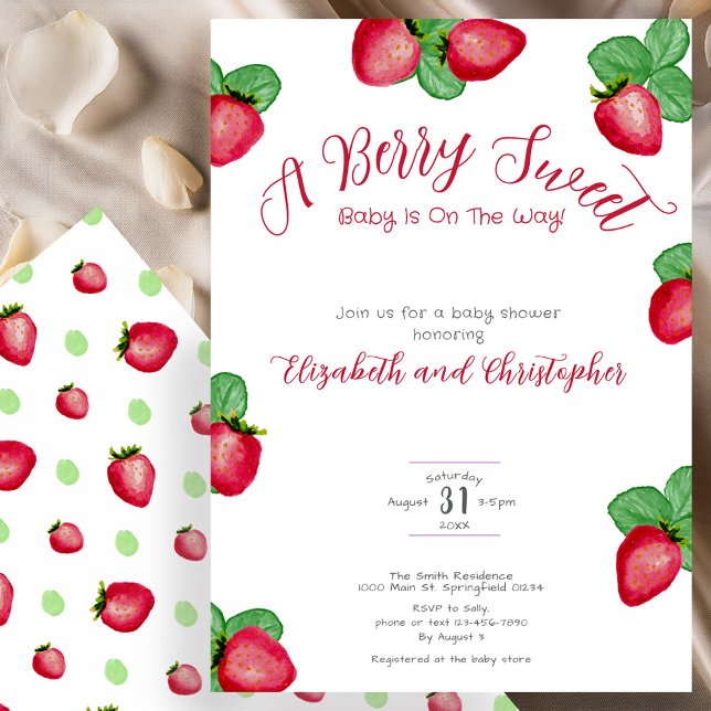 Red Berry Sweet Strawberry Girl Baby Shower Invitation (Creator Uploaded)