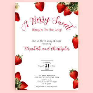 Red Berry Sweet Strawberry Girl Baby Shower Invitation