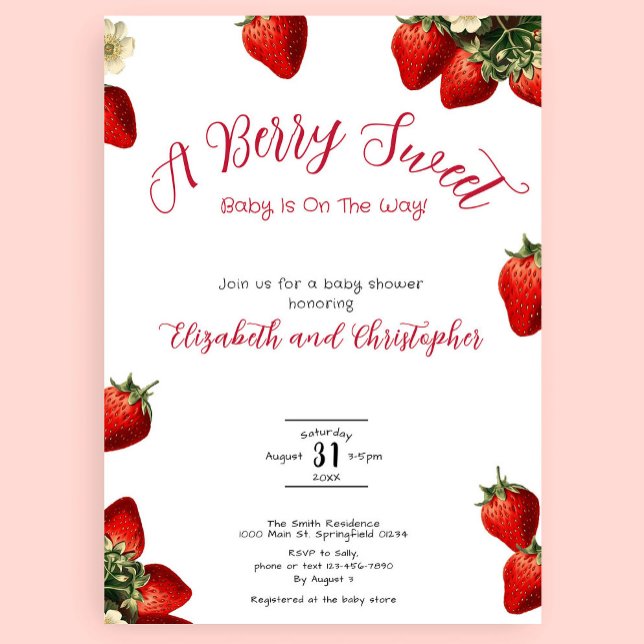 Red Berry Sweet Strawberry Girl Baby Shower Invitation (Creator Uploaded)