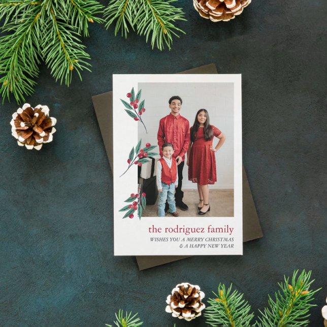 Red Berry Twigs Photo Merry Christmas Holiday Card (Creator Uploaded)