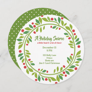 Red Berry Wreath Holiday Party Invitation