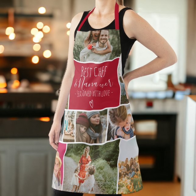 Red Best chef and grandma photo collage grid Apron (Red Best chef and grandma photo collage grid Apron)