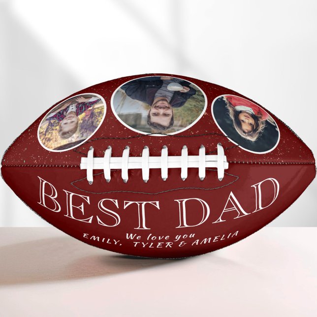 Red Best Dad Father`s Day 3 Photo Collage   Football (Creator Uploaded)