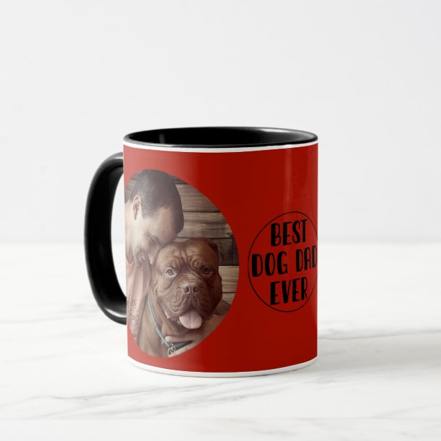 Red Best Dog Dad Ever Custom Photo Coffee Mug (Front Left)