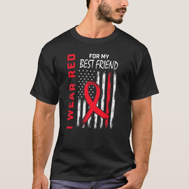 Red Best Friend Heart Disease Awareness Flag Match T-Shirt (Front)
