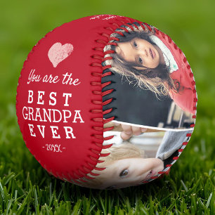Red Best Grandpa Ever Heart 4 Photo Collage Baseball