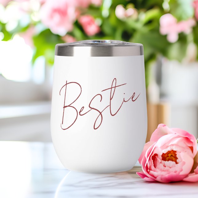 Red Bestie Galentine Day Chic Minimalist Script (Red Bestie Galentine Day Chic Minimalist Script Thermal Wine Tumbler)