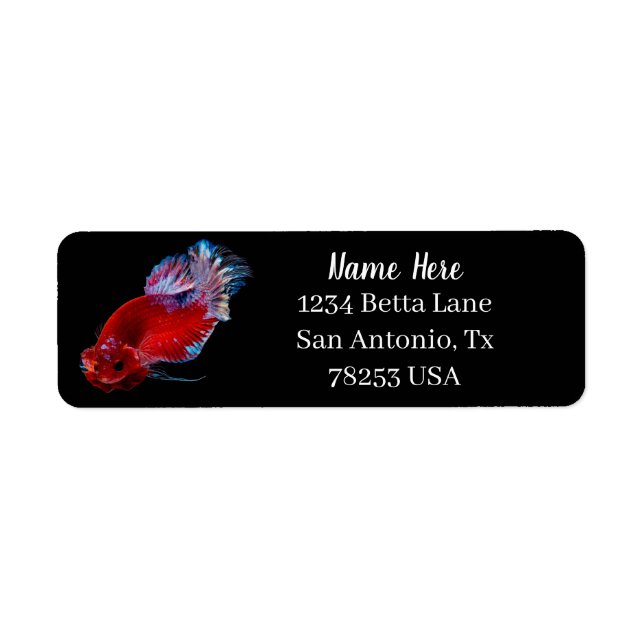 Red Betta Fighting Fish Return Address Label (Front)