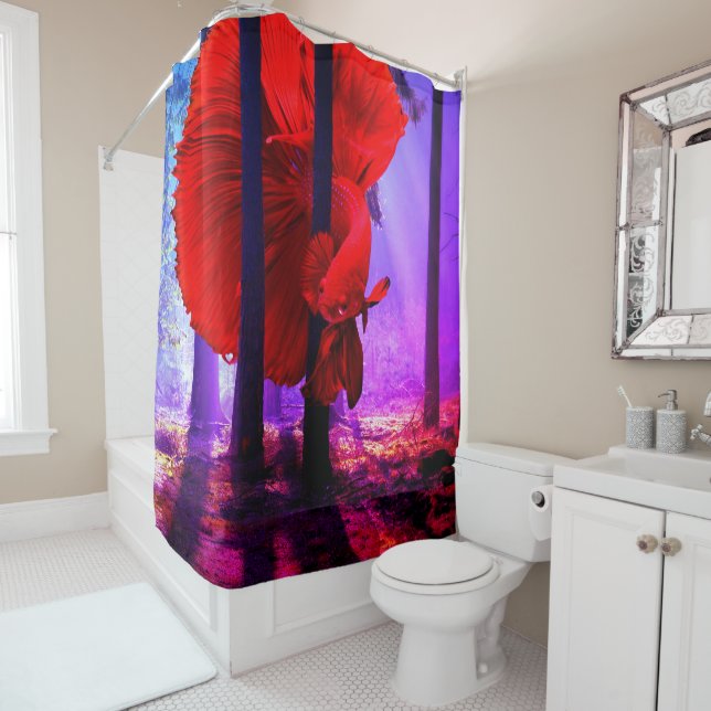 Red Betta Fish Shower Curtain (In Situ)