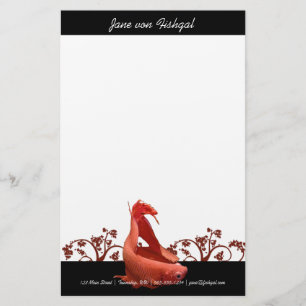 Red Betta Fish with Nature Accents Stationery