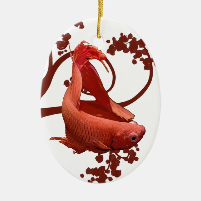 Red Betta Siamese Fighting Fish Ceramic Ornament (Front)