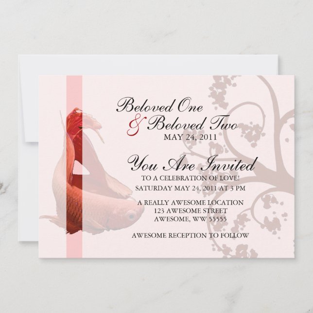 Red Betta Siamese Fighting Fish Invitation (Front)