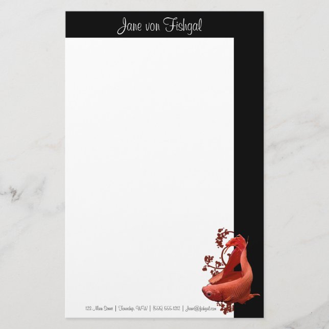 Red Betta Siamese Fighting Fish Stationery (Front)