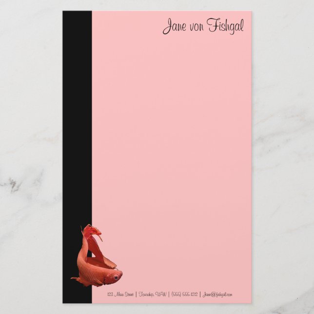 Red Betta Siamese Fighting Fish Stationery (Front)