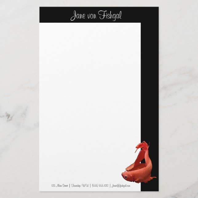 Red Betta Siamese Fighting Fish Stationery (Front)