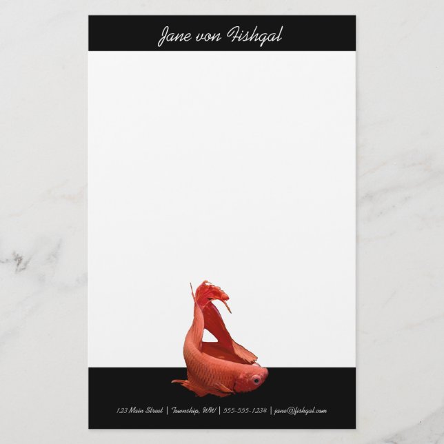 Red Betta Siamese Fighting Fish Stationery (Front)