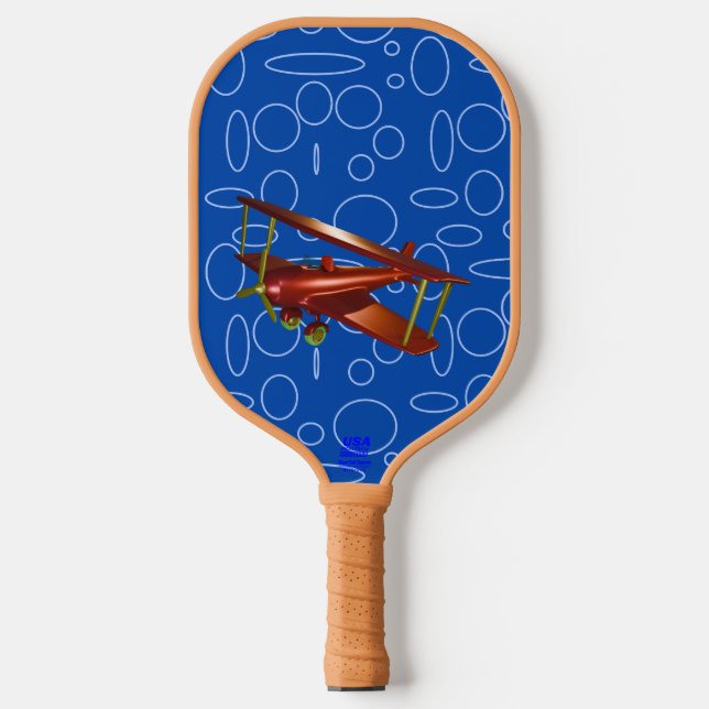 Red Bi-plane Blue Circles Loops Pickleball Paddle (Front)