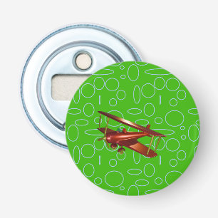 Red Bi-plane on Green Circles and Loops Bottle Opener