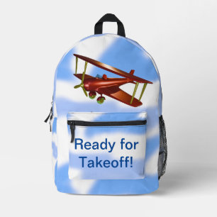 Red Bi-plane Ready for Takeoff Printed Backpack