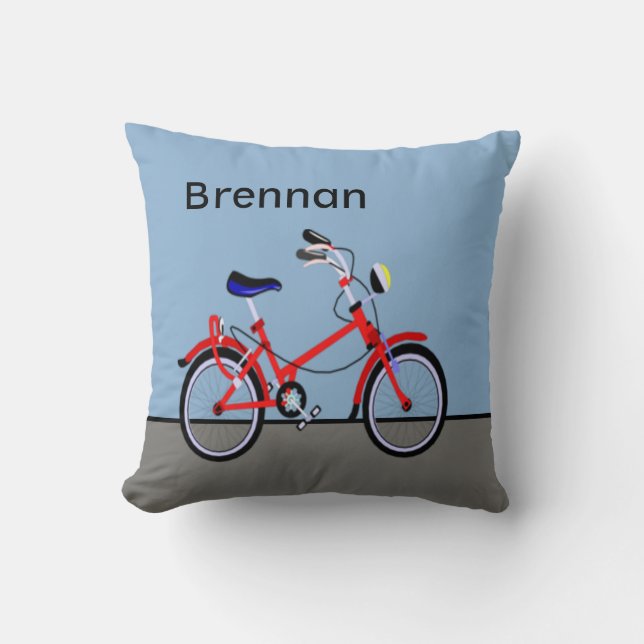Red Bicycle and Road Name Customisable Cushion (Front)