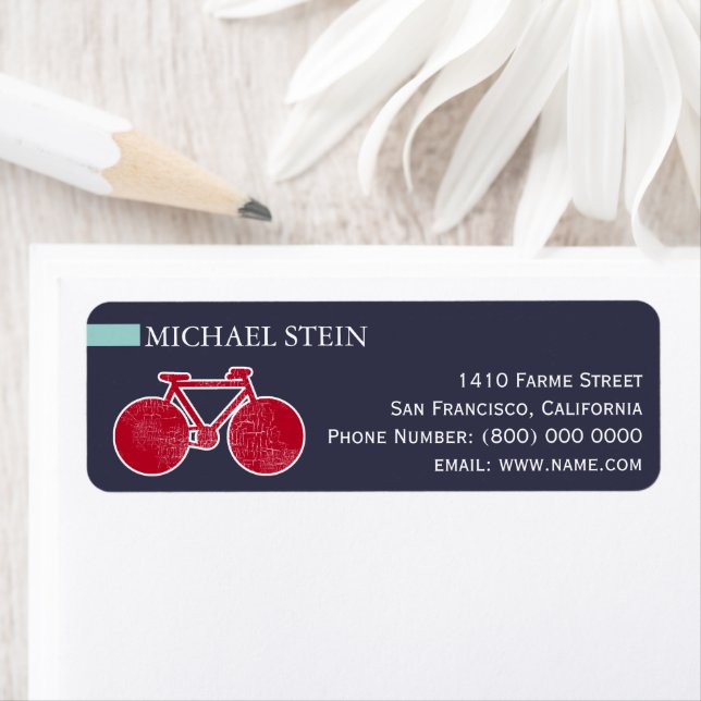 Red Bicycle on blue Return Address Label (Insitu)