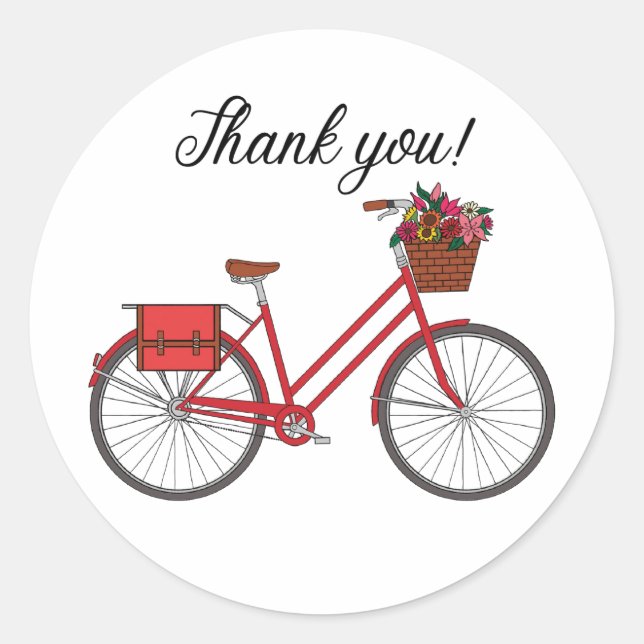 Red Bicycle Thank You Classic Round Sticker (Front)