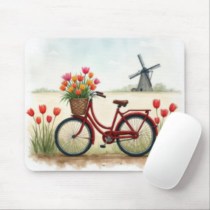 Red Bicycle With Dutch Tulips Mouse Pad
