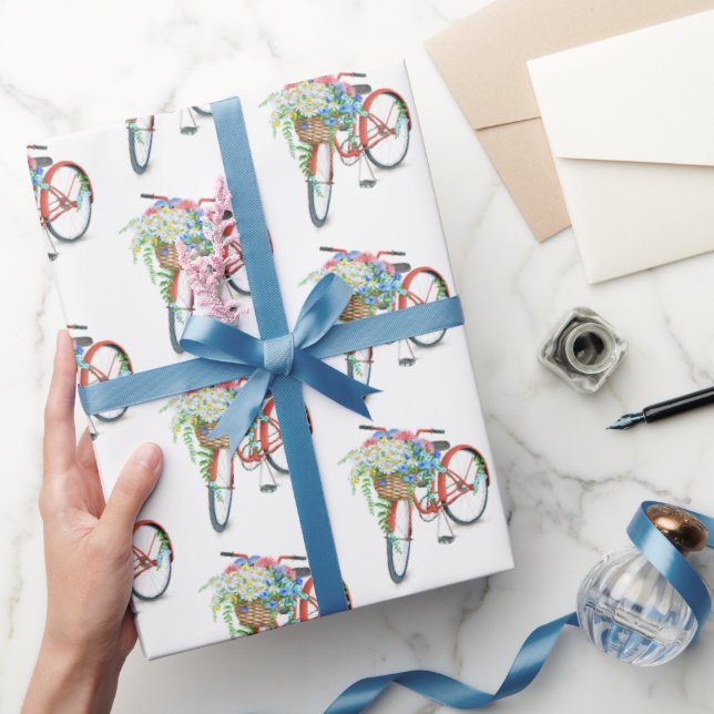 Red Bicycle with Flower Basket Wrapping Paper (Gifting)