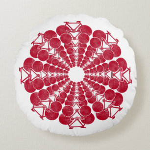 red bicycles mandala on white round cushion