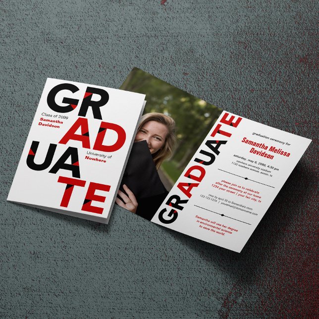 Red Big Bold Angle-Cut Letters Graduation Invitation (Creator Uploaded)