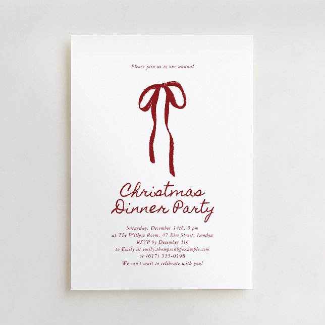 Red Big Bow Holiday Dinner Invitation (Creator Uploaded)
