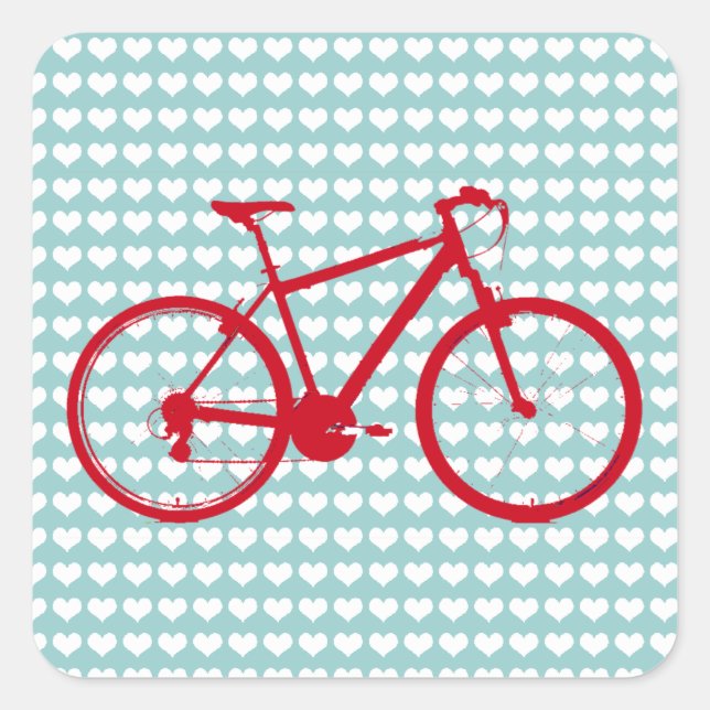red bike, cycling square sticker (Front)