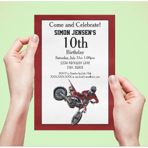 Red Bike Sports Boy Birthday Invitations