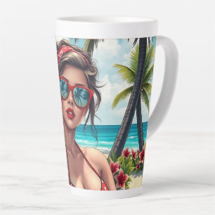 Red Bikini, Sunglasses and Bandana Woman   Latte Mug