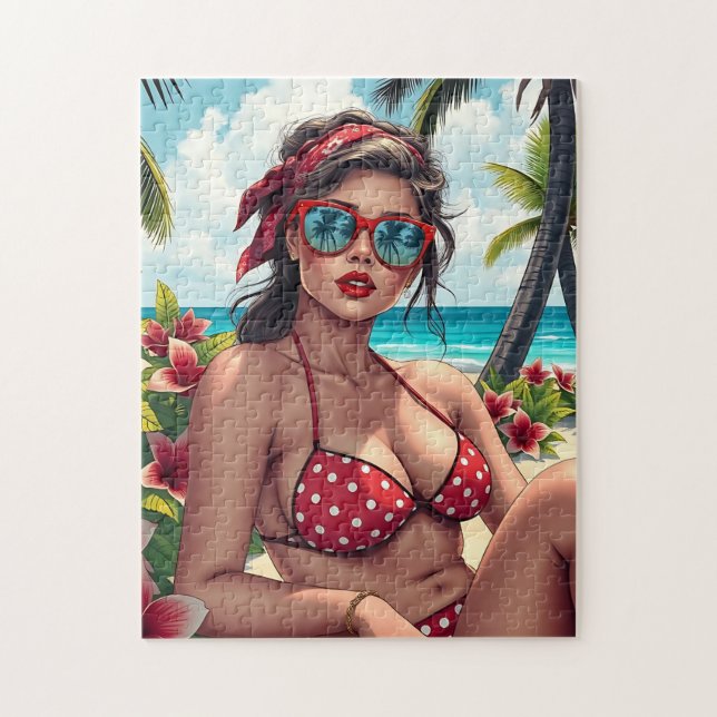 Red Bikini, Sunglasses and Bandanna Woman   Jigsaw Puzzle (Vertical)