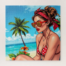 Red Bikini, Sunglasses and Bandanna Woman  