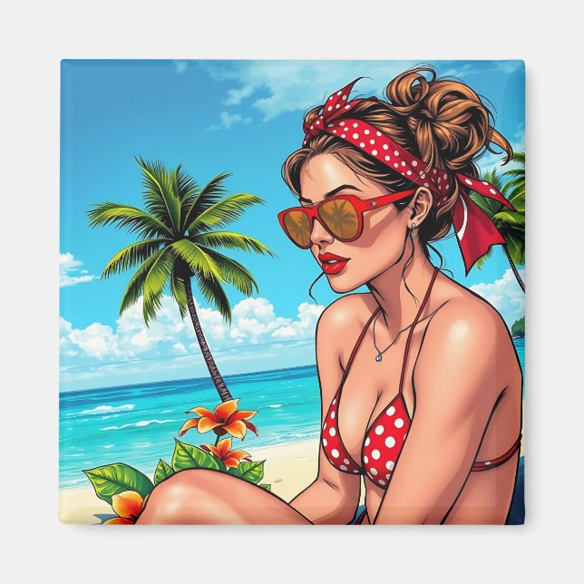 Red Bikini, Sunglasses and Bandanna Woman   Magnet (Front)