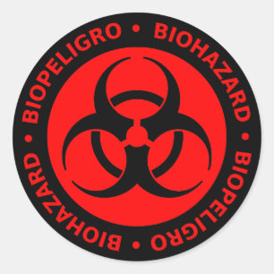 Red Bilingual Biohazard Warning Classic Round Sticker