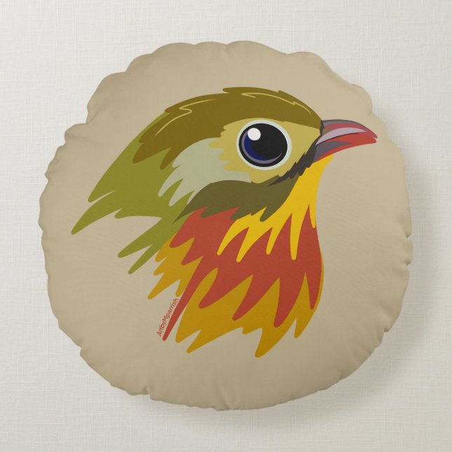 Red-Billed Leiothrix Bird—simplified  Round Cushion (Front)