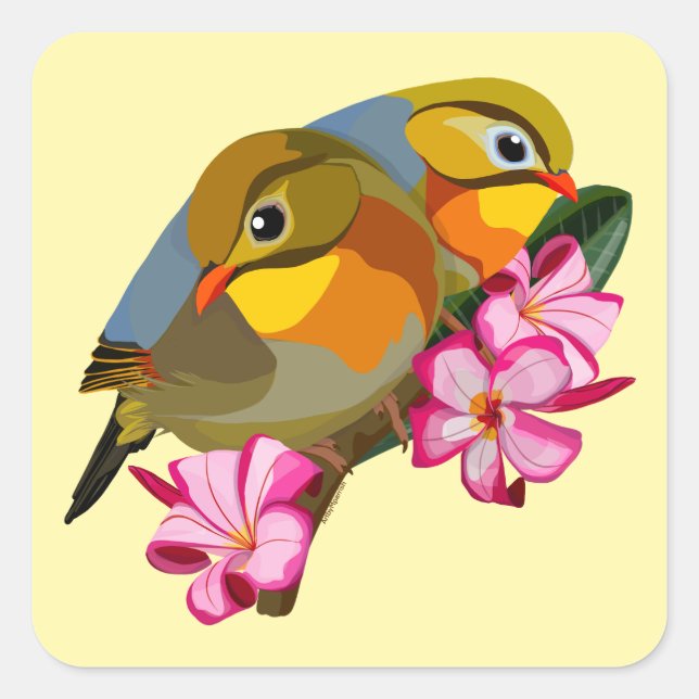 RED-BILLED LEIOTHRIX BIRDS SQUARE STICKER (Front)