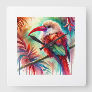 Red billed Scythebill 210724AREF125 - Watercolor Square Wall Clock