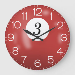 Red Billiard #3 Ball   Large Clock