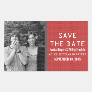 Red Binary Code Photo Save the Date Stickers