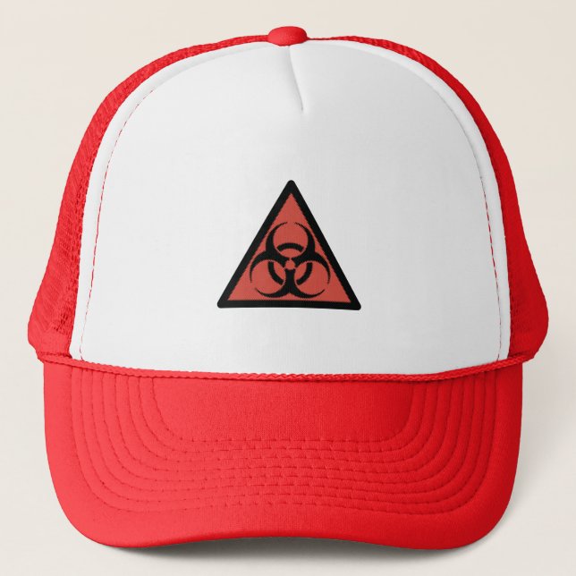 Red biohazard sign trucker hat (Front)