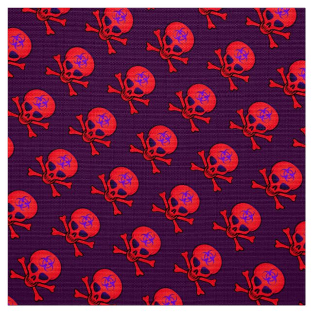 Red Biohazard Skull and Crossbones Fabric (Swatch)